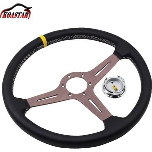 380mm 370mm Classic Leather Steering Wheel with ND Horn Universal 15 inch ND Racing Car Steering Wheel with Gumetal Spoke