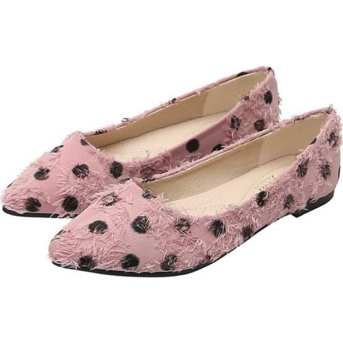 Silk Polka Dots Shoes Woman Brand Flats Pointed Toe Loafers Shallow Single Office Ladies Espadrilles Wave Soft Bottom Ballerina