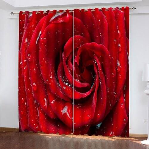 Red Rose Digital Print Blackout Window Drapes Luxury 3D Curtains For Living Room Bedroom Office Hotel Marriage Room Home Decor
