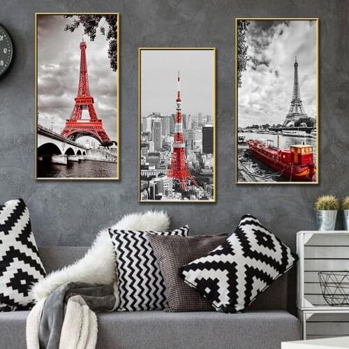 Nordic Paris Tower French Street Canvas Painting Set Wall Pictures For Living Room Decorative Picture Art Prints And Poster