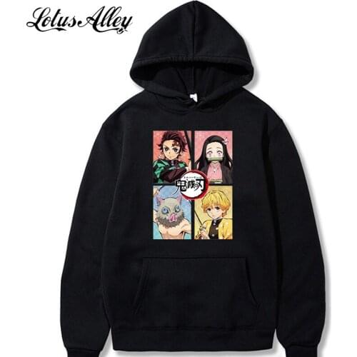 New Anime Hoodie Sweatshirts Demon Slayer Graphic Harajuku Cotton Oversize Hooded With Kangaroo Pocket Autumn Winter Women Coat