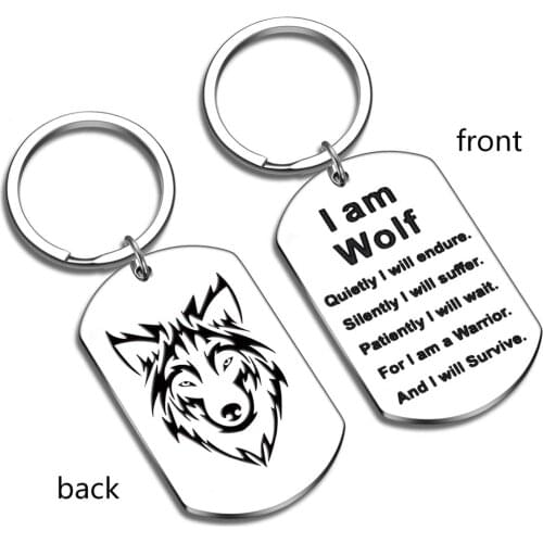 Inspirational Graduation Gift Wolf Keychain for Women Men Teen Girls Boys Him Her I am Wolf Fans Gift Dog Tag Jewelry Keychain