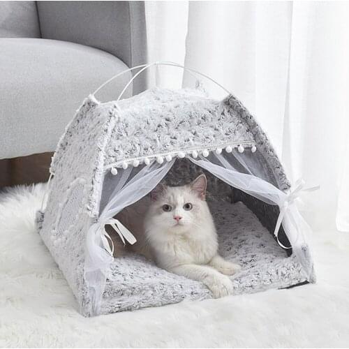 Winter Warm Cat Bed Foldable Small Cats Tent House Kitten Dog Basket Beds Cute Cat Houses Home Cushion Pet Supplies