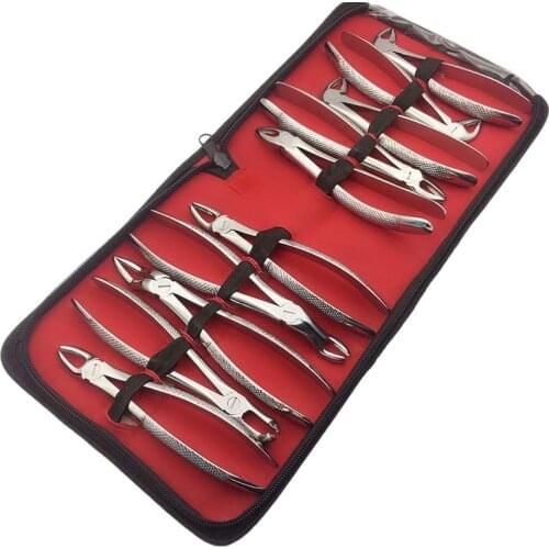 10pcs/set Dental Tooth Extracting Forceps Durable Surgical Tooth Extraction Forcep Pliers Kit with Storage Bag