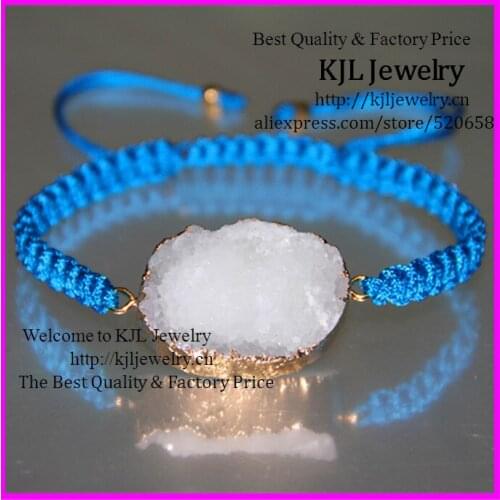 10PCS/Lot Freedom Shape Natural Druzy Crystal Stone Connector Bracelet Macrame Strips Quartz Stone Woman Bracelet