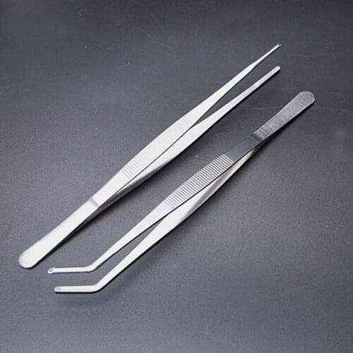 2pcs Stainless Steel Straight and Curved Nippers Tweezers Feeding Tongs for Reptile Snakes Lizards Spider 25cm