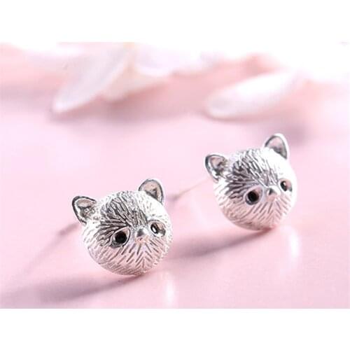 2021 Hot Sale Cute Funny Small Mini Animal Cat Ear Studs For Girls Sisters Tibetan Silver Black Cubic Stones Sweet Studs Earring