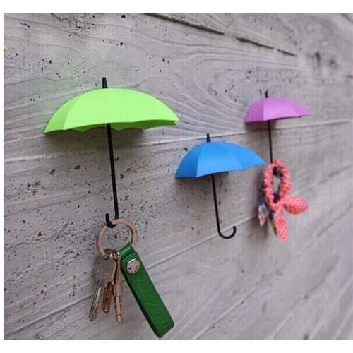 3Pcs/Lot Umbrella shape Colorful Wall Mount Hook Key Holder Storage Rack hanging hooks rails for Bathroom Kitchen Door Shelves
