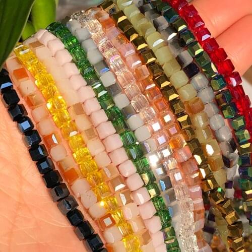 4mm Multicolor Square Austria Crystal Glass Beads Cube Loose Spacer Beads for Jewelry Making Handmade Diy Charm Bracelet Earring