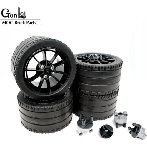 4Pcs/Lot Technic Straight Tread 23800 Wheel 23799 Black Tyre ZR Racing Large Car MOC Building Blocks Bricks DIY Toys For 42056