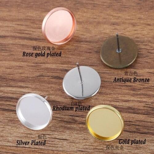 500pcs bezel blank stud earrings pins 8mm 10mm 12mm 14mm 16mm stud earring base cabochon setting blank earring findings