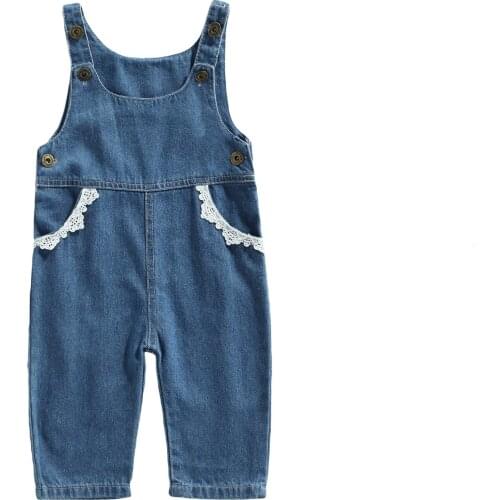6-24 Months Kids Jumpsuit Girls Lace Trim U-Neck Sleeveless Romper Overall Pants For Summer Fall Simple And Cute Daily Wear