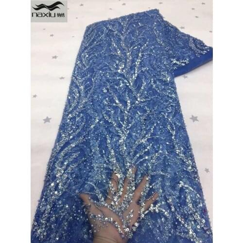 Madison African Beaded Lace Fabric 2021 High Quality Lace Nigerian French Tulle Sequins Lace Fabric For Party Dress Sewing