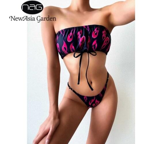 NewAsia Print Bikini Set Flame Drawstring Push up Bra High waist Panties Women Sexy Summer Beachwear Lady Brazilian Bathing Suit