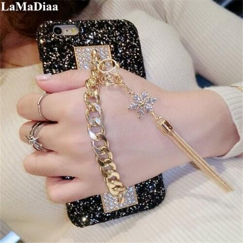 LaMaDiaa For iPhone 11 Pro MAX 6S 7 8 Plus Case Glitter Luxury Diamond Gem Bracelet Chain Tassel Case For iPhoneX XS MAX XR Case
