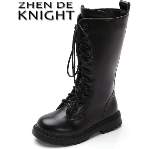 Girls Boots 2021 Fashion Side Zipper Solid Color All-match Knee-high Kids Shoes For Girl Warm Martin Boots