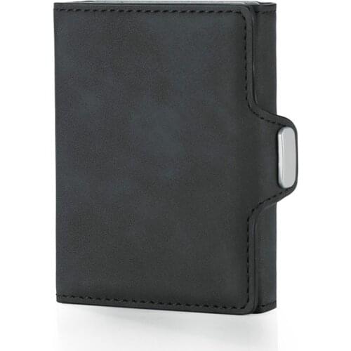 Bycobecy 2020 New Business Button RFID Anti-Theft Credit Card Holder Pu Aluminum Men Wallet Multifunctional Card Case Organizer