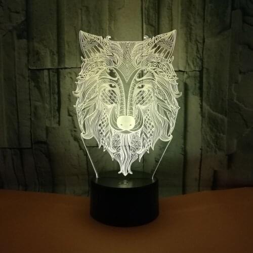 Wolf Head Remote Control Colorful 3D Illusion Night Light USB Bluetooth Speaker Table Desk Lamp for Kids Xmas Gift Toy