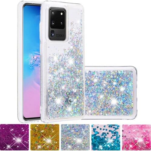 For Samsung Galaxy S20 Ultra Cute Glitter Flow Quicksand Liquid Silicone Bumper Cover SM-G988B/DS Shockproof Fitted Phone Case