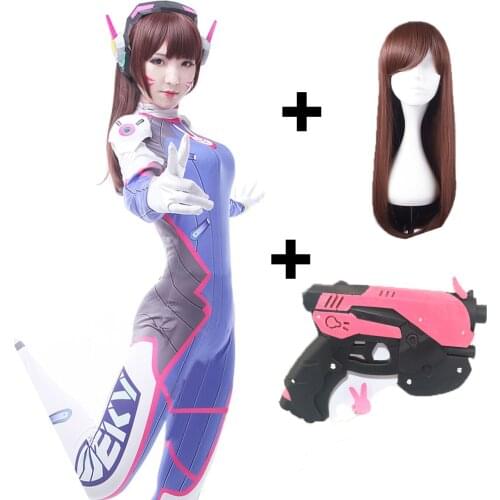 Dva Cosplay Traje Jogo Overwatch Feminino Adulto Lycra 3d Elastano Festa De Halloween Zentai Peruca Ternos Arma D.va Cos