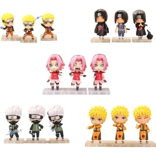 3pcs Naruto PVC Anime Figures Surrounding Spiral Shuriken Naruto Uchiha Itachi Haruno Sakura Naruto Kakashi Toys For Children