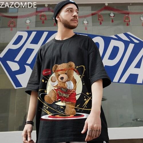 ZAZOMDE Men T Shirt Summer Loose Couple T Shirt Casual Short Sleeve Bear Print Anime Tshirt Japanese Summer T-Shirt Tops Tee