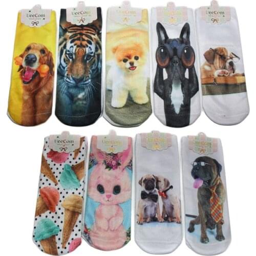 Hot Sale 3D Print Socks Women New Unisex Cute Low Cut Ankle Meias Multiple Colors Female Lovely Casual Animal Patterned Hosiery