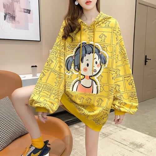 Korean Autumn Loose Women Oversized Hoodie Coat Spring Winter Fashion Print Cotton Hoodis Woman