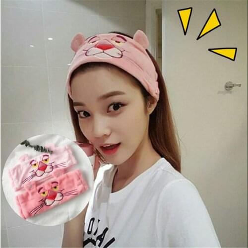 Korean cute cartoon Pink Panther embroidered headband wash makeup headband hair band hair hoop card hair bows head wrap