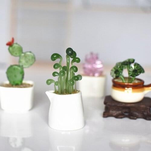 Creative colored glaze ornaments simulation succulent cactus bean sprouts potted office glass crafts gifts
