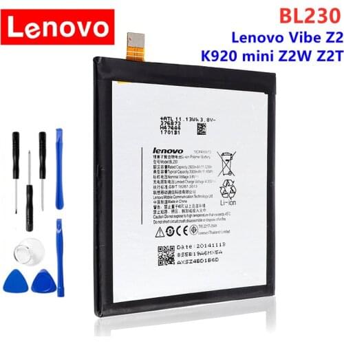Lenovo 2900/3000mAh BL230 Battery Original Li-ion BL-230 For Lenovo Vibe Z2 k920 mini Z2W Z2T Mobile Phone Battery + Free Tools
