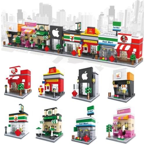 Street view building blocks mini city scene series building plug small particles plastic childrens educational toys gifts