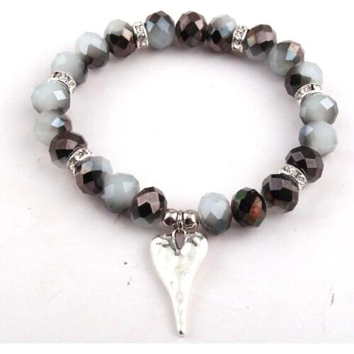 MOODPC Fashion Beautiful Glass Crystal Energy Bracelets Metal Heart Bracelets & Bangles For Women