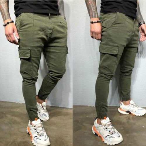 Mens Fashion Pocket Urban Straight Leg Trousers Jogging Joggers Cargo Pant Casual Skinny Stretchy Pencil Pants
