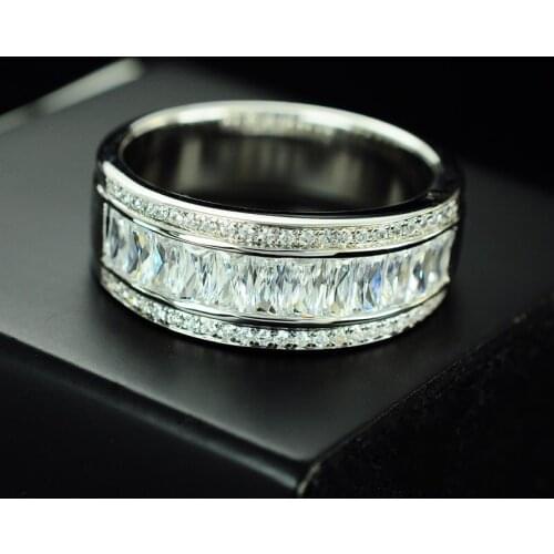 Mens Luxury Rings Real 925 Sterling Silver Fine Jewelry Engagement Wedding Gift Token Elegant Exquisite Diamond Classic Love