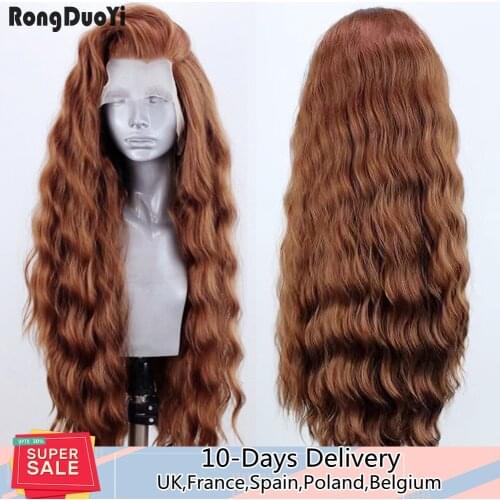 RONGDUOYI Long Lace Wig Synthetic Lace Front Wigs for Women Side Part Wavy Wig Brown High Temperature Hair Cosplay Wigs
