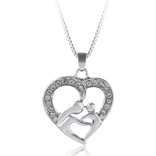 Mother and Child Rhinestone Deco Heart Infinity Love Pendant Necklace Mothers Day Gift