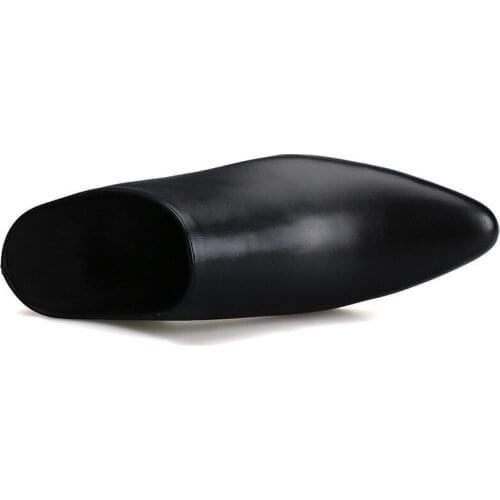 Fashion Runway Mens Block Med Heels Slip On Sandals Pointed Toe Slippers Cowhide Genuine Leather Sandals Designer Shoes White