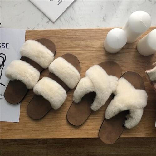 Fluffy Fur casual slippers female trip shoes literary style flexible soft sole babouche women outwear slides brand flats loafers