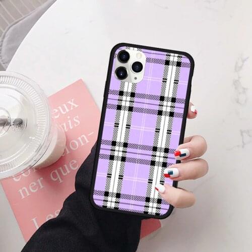 JAMULAR Fashion Brand Blue Phone Case For iPhone 7 11 Pro 12 XR XS MAX X 8 SE20 6 Plus Silicone Hard Cover Lavender Plaid Fundas