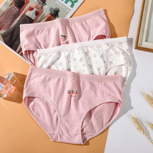 Cute Peach Pattern Cotton Panties Breathable Women Briefs Elastic Lingerie Underpants Female Underwear Low-Rise Panties