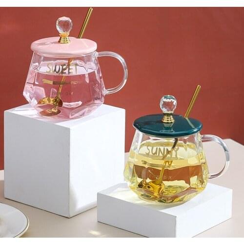 Glass Cup Creative Nordic Spoon Lid Coffee Mug High Capacity Heat Resistant Glass Cups Girls Juice Cups Drinkware Glass Bottle