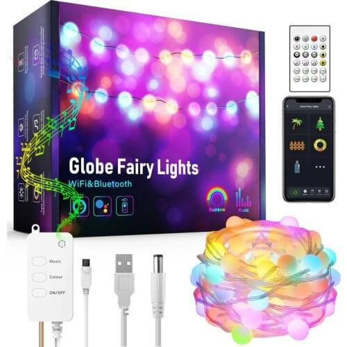 USB 5m/10 M New Tuya WiFi Smart Globe Fairy Lights IP65 WaterProof RGB Strip Light Remote Control Work with Alexa Google Home