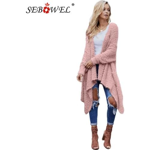 SEBOWEL 2019 Woman Oversized Knit Sweaters Cardigans Coats Pockets Female Casual Open Front High-Low Sweater Winter Warm Outwear