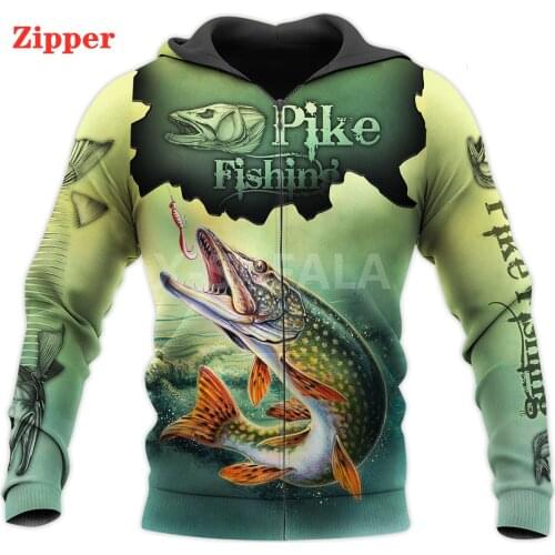 2021 Cool Pike Fishing Art Fish 3D All Print Plus Hoodie Man Women Harajuku Outwear Zipper Pullover Sweatshirt Casual Unisex Jac