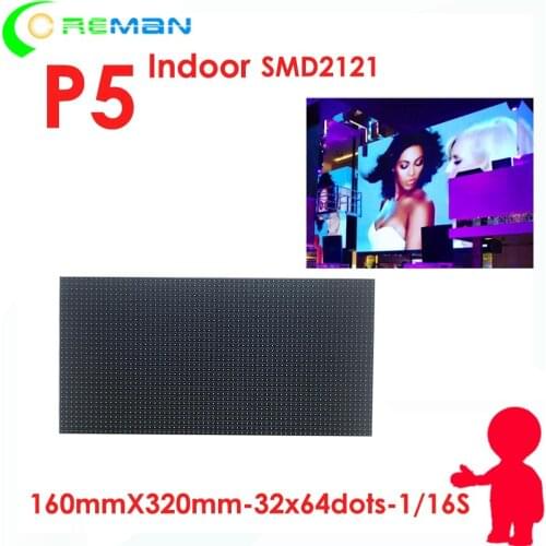 Aliexpress free shipping Indoor p5 led module 160 x 320mm , Lowest price free shipping smd2121 hub75 p5 rgb led module