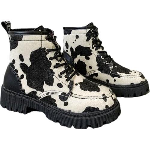 2021 New Boots Fashion Design Hit Color Casual Martin Boots Round Toe Single Boots Lace Square Heel Women Platform Boots