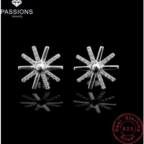 New Fashion 925 Sterling Silver Snowflake Stud Earrings Charm Zircon Sun Flower Ear Stud Earings For Women&Girl Party Jewelry