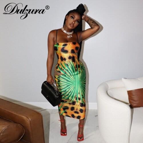 Dulzura Leopard Floral Print Women Strap Mini Dress Bodycon Sexy Streetwear Party Club Elegant 2021 Summer Clothes Holiday