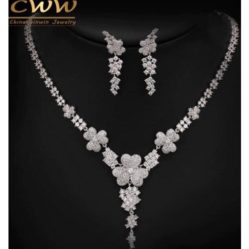 2019 New Luxury AAA Cubic Zirconia Micro Paved Big Bridal Earrings Necklace Jewelry Sets For Wedding Engagement Party T250